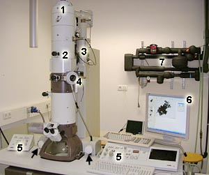 Photograph of a transmission electron microscope